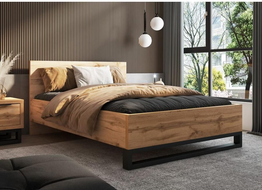 Home affaire Bedframe Bronne Made in Europe industriële stijl modern en tijdloos met poten in metalen look fsc-gecertificeerd naar keuze in 3 breedtes