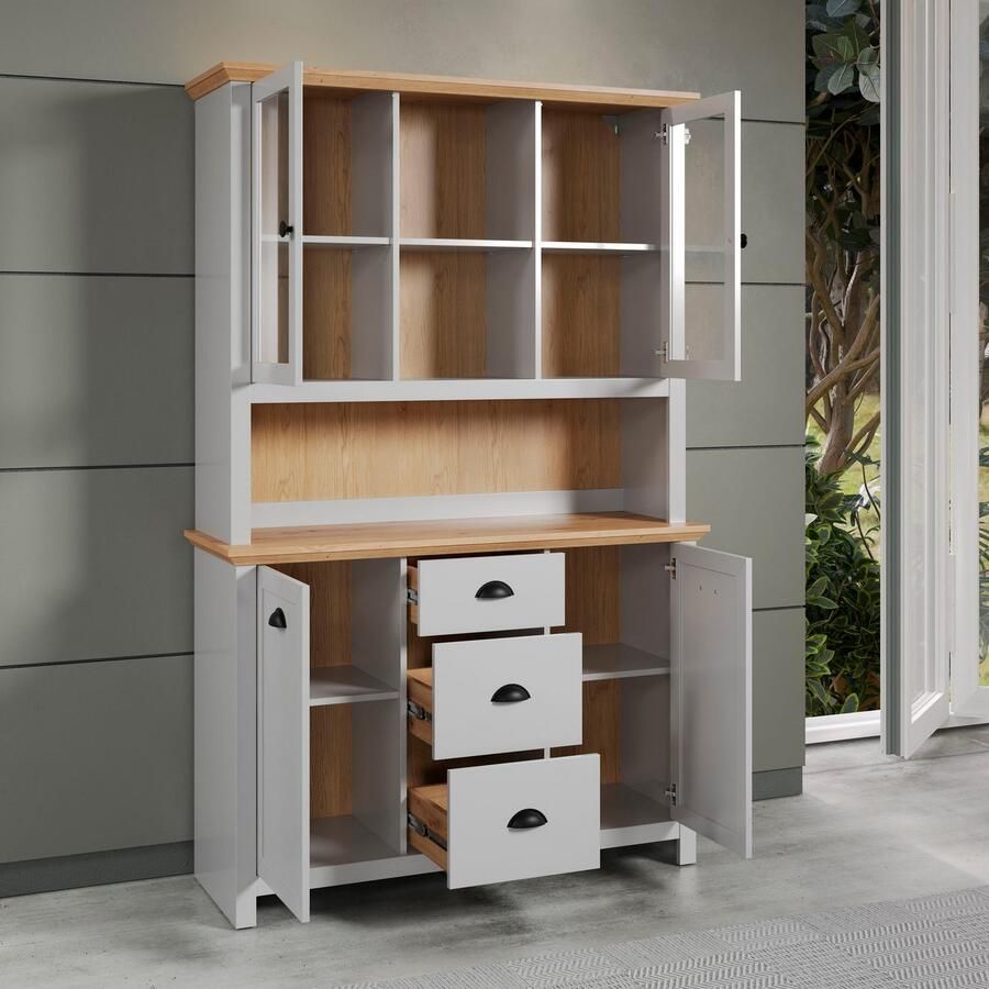 Home affaire Buffet-opzetkast Herzwill Opzetstuk met 2 glazen deuren in landhuisstijl (B D H) 119 36 105 cm (1 stuk)