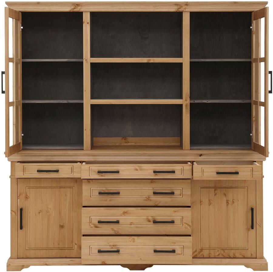 Home affaire Buffetkast Anabel met glazen deuren en metalen handgrepen Buffet van massief grenen FSC met schuifdeuren B H 186 190 cm