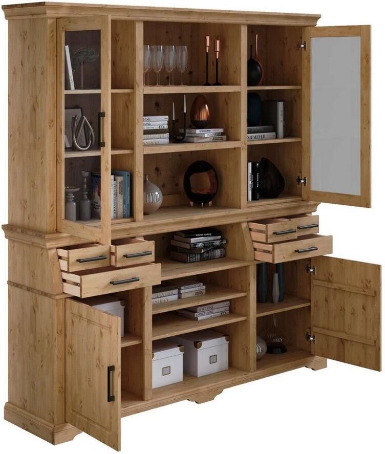 Home affaire Buffetkast Anabel met glazen deuren en zwarte metalen handgrepen gecertificeerd massief hout breedte 186 cm hoogte 199 cm