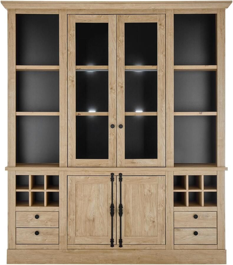 Home affaire Buffetkast Cornwall keukenkast in landelijke stijl dressoir eiken decor Metalen handgrepen 193 cm breed veel opbergruimte incl. flesindeling (1 stuk)