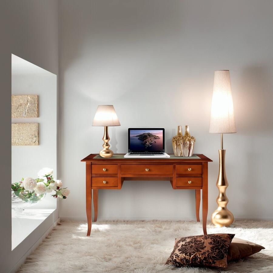 Home affaire Bureau Conte bureau met lades en knoppen grepen Breedte 131 cm tafelblad gedeeltelijk van kunstleer