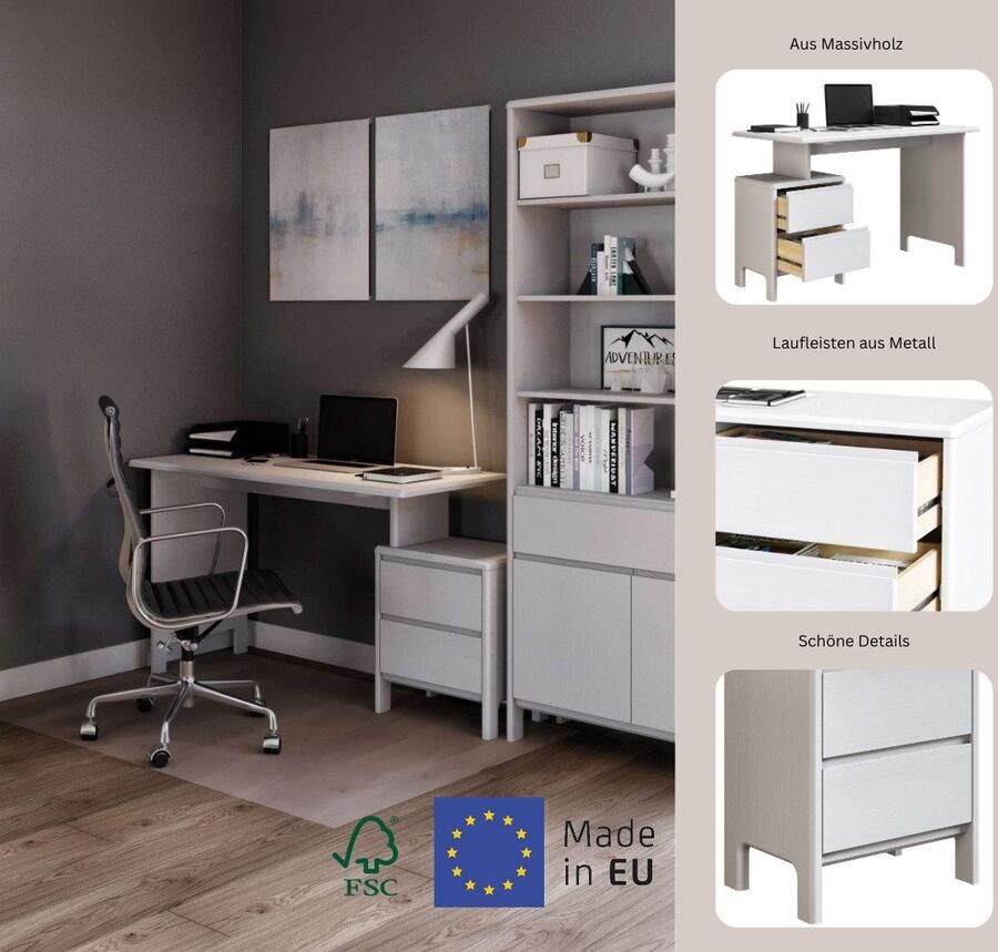 Home affaire Bureau Luven computerbureau gecertificeerd massief hout met 2 lades breedte 120-140 cm