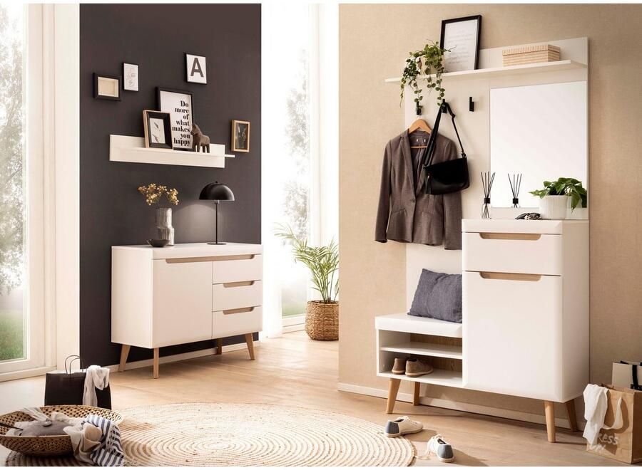 Home affaire Compact kapstokmeubel Torge kapstok met opbergruimte garderobekast in Scandic design in twee kleuren veel opbergruimte 107 cm breed geschikt voor kleine ruimtes