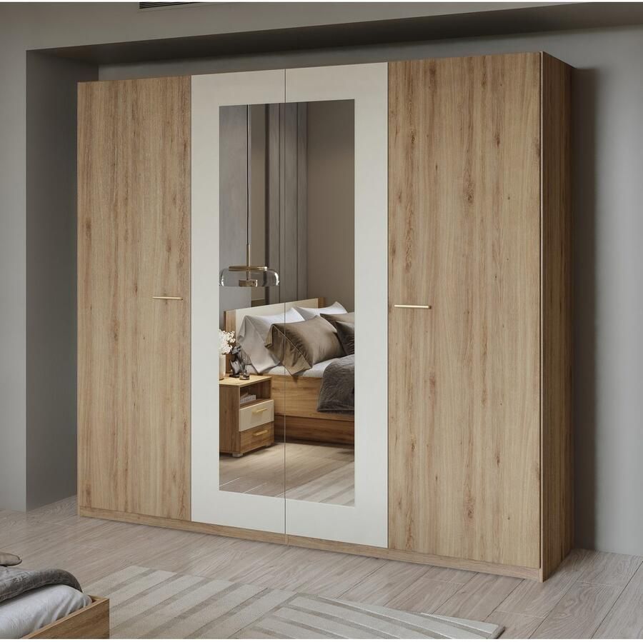 Home affaire Draaideurkast Bitry linnenkast incl. complete binneninrichting Kledingkast verstelbare legplanken 22 mm dik spiegeldeur