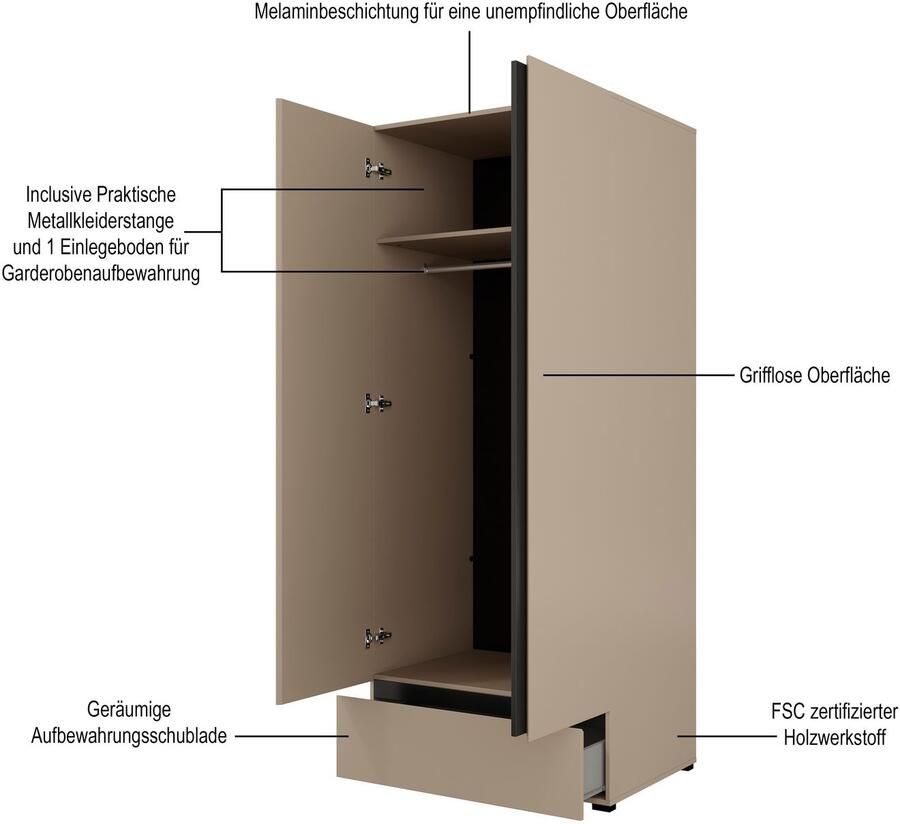 Home affaire Draaideurkast Cross moderne greeploze kledingkast Lingeriekast met lade garderobe deuren