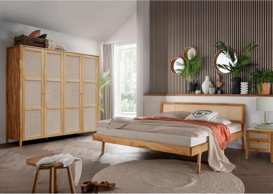 Andas Bed Hällevik tweepersoonsbed massief houten bed OTTOs Choice gezellige stijl massief fsc -gecertificeerd eikenhout geolied hoofdeinde met weens vlechtwerk