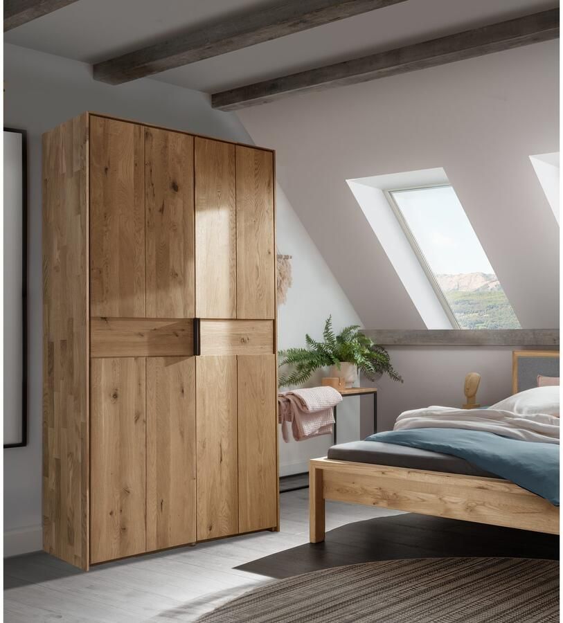 Home affaire Draaideurkast Huven kledingkast met veel opbergruimte van massief eikenhout Scandi 218cm hoog 1 kledingstang & 1 vak beugelgreep & Soft-Close