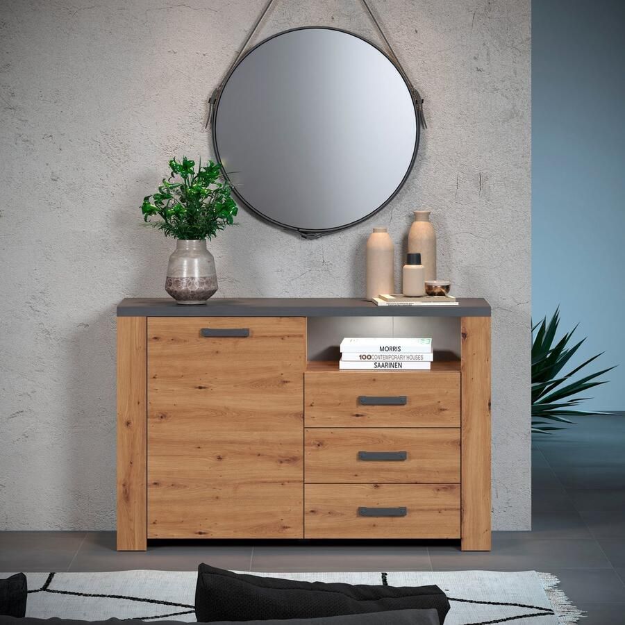 Home affaire Dressoir Ambres Dressoir 1 deur 3 lades 1 vak Soft-Close 127 40 83 cm (1 stuk)