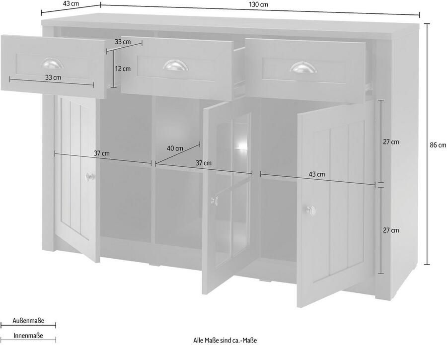 Home affaire Dressoir ASCOT Breedte 130 cm