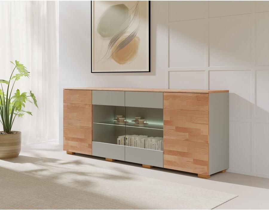 Home affaire Dressoir Citra deels massief Breedte 200cm moderne greeploze uitstraling met push-to-open functie