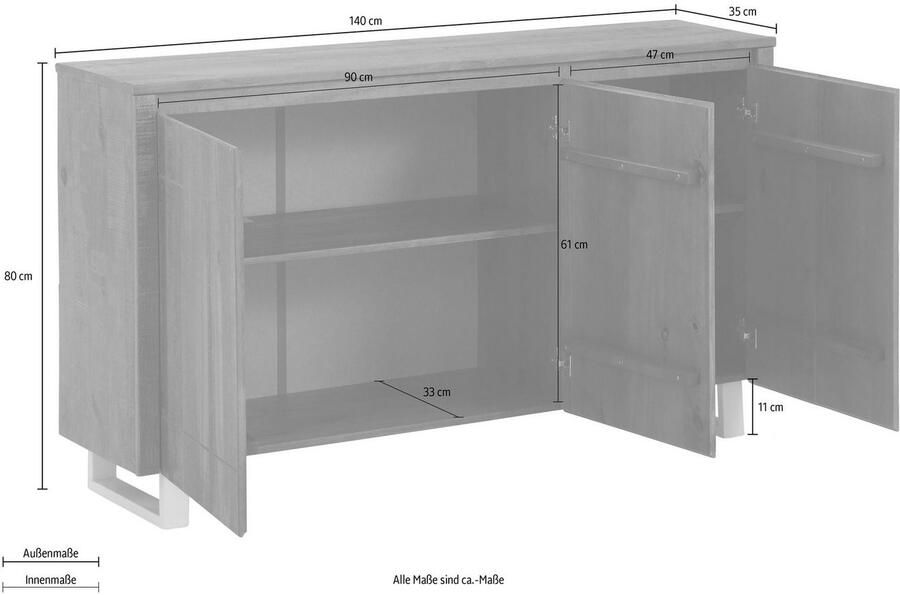 Home affaire Dressoir Lagos Commode van massief grenenhout met wit gelakt onderstel
