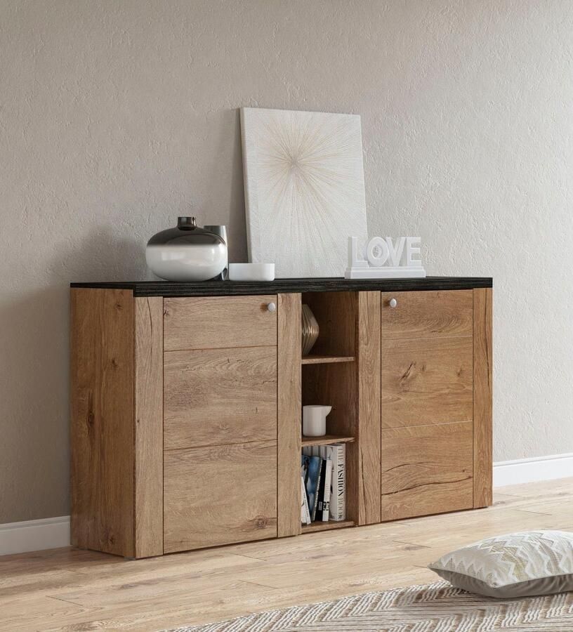 Home affaire Dressoir Larona tijdloze commode met 2 deuren deurkast breedte 155 cm Hoogte 84 cm veel opbergruimte dressoir met decoratieve lijstlook