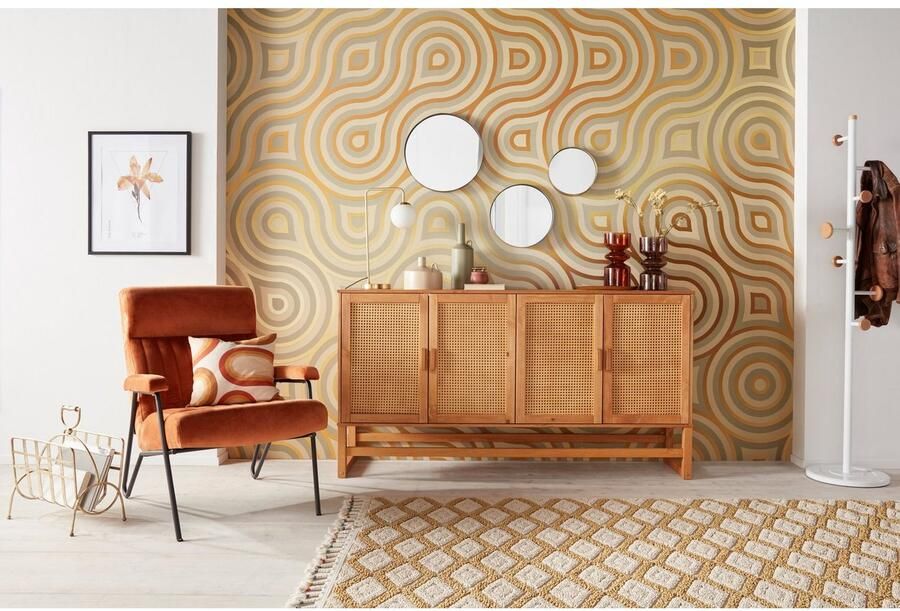 Home affaire Dressoir Linz Commode met rotan vlechtwerk op de deurfronten van massief hout