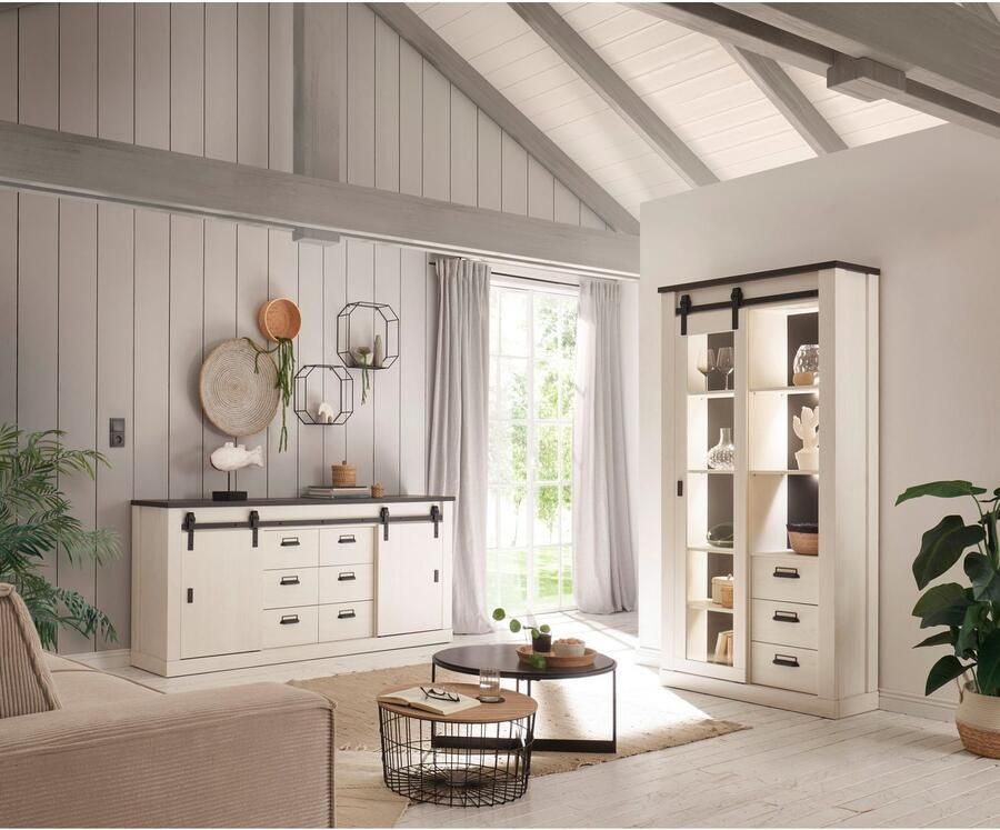 Home affaire Dressoir Sherwood modern houtdecor met schuurdeurbeslag van metaal breedte 201 cm