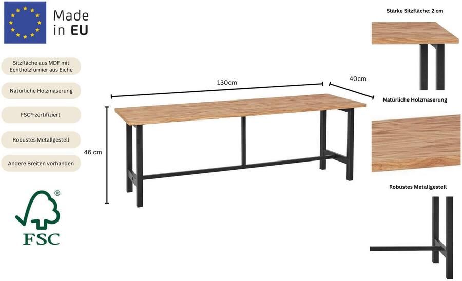 Home affaire Eetbank Sare Met echt houtfineer van eiken