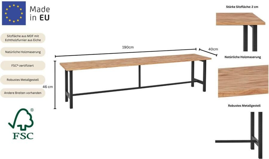 Home affaire Eetbank Sare Met echt houtfineer van eiken