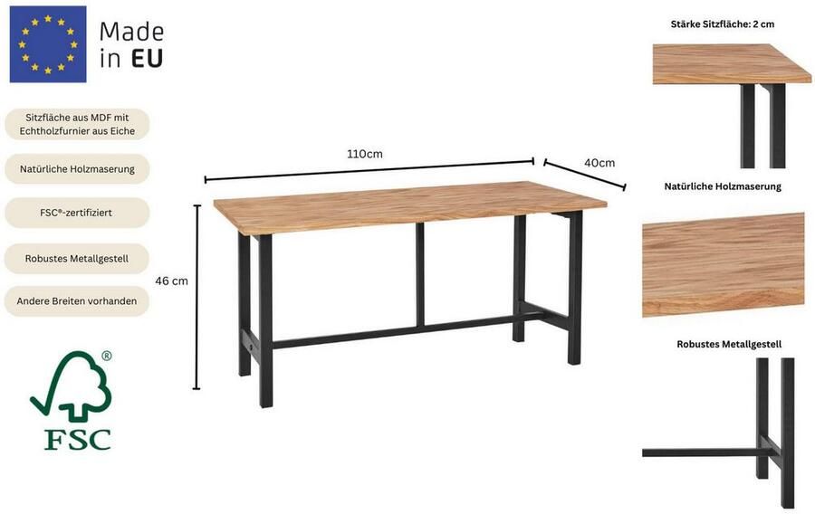 Home affaire Eetbank Sare Met echt houtfineer van eiken