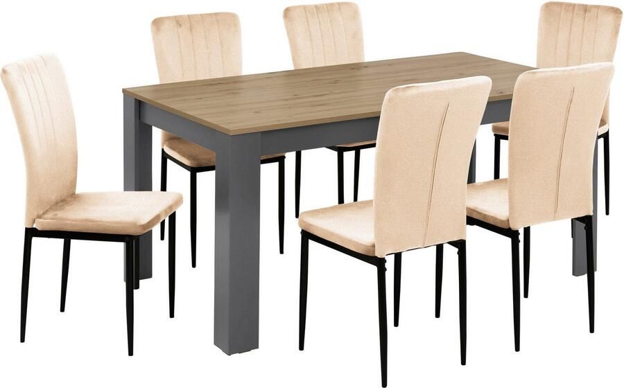 Home affaire Eethoek Bergamo tafel stoelen eetkamer bestseller moderne 7-delige tafelgroep onze beste prijs (set 7-delig)