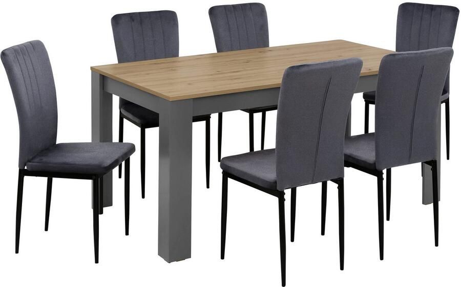 Home affaire Eethoek Bergamo tafel stoelen eetkamer bestseller moderne 7-delige tafelgroep onze beste prijs (set 7-delig)