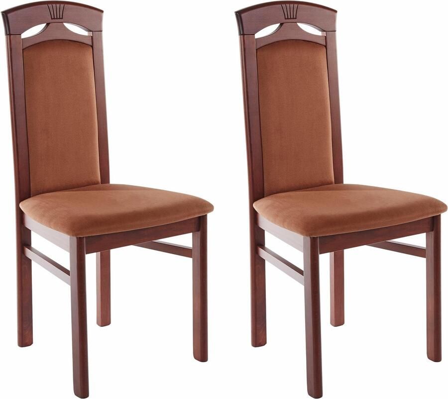 Home affaire Eetkamerstoel Anthony Houten stoel met decoratief freeswerk (set 2 stuks)