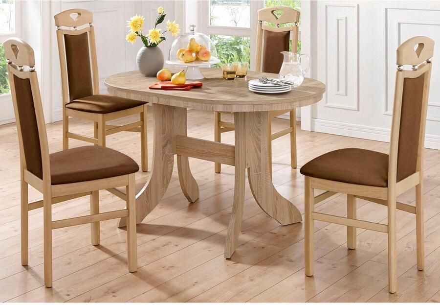 Home affaire Eetkamerstoel Berta keukenstoel Bekleding van microvezel frame van massief beukenhout (set 2 stuks)