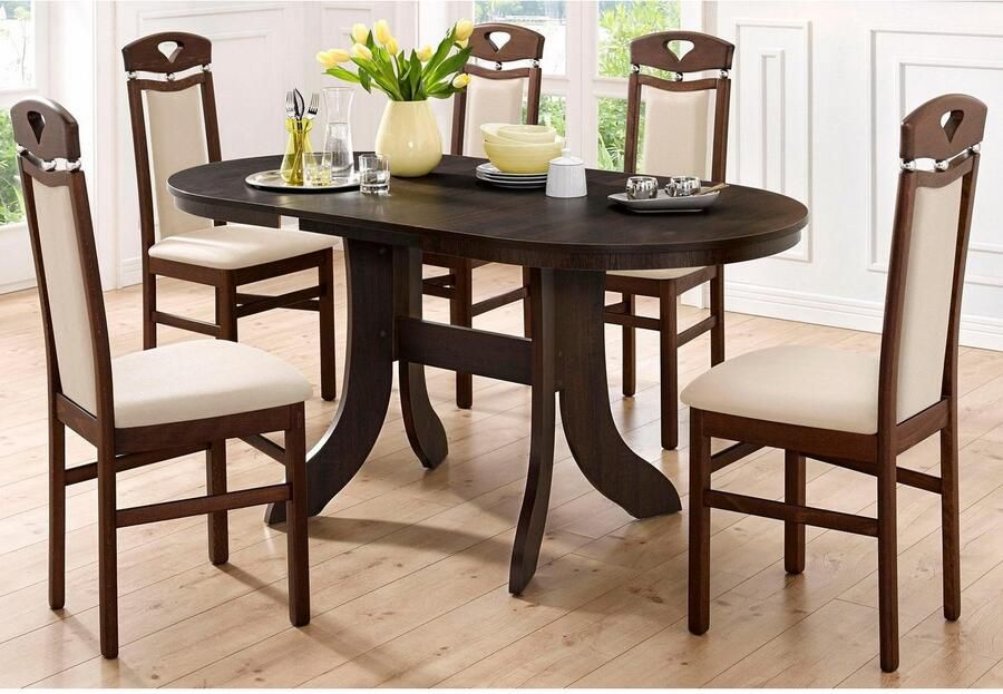 Home affaire Eetkamerstoel Berta keukenstoel Bekleding van microvezel frame van massief beukenhout (set 2 stuks)