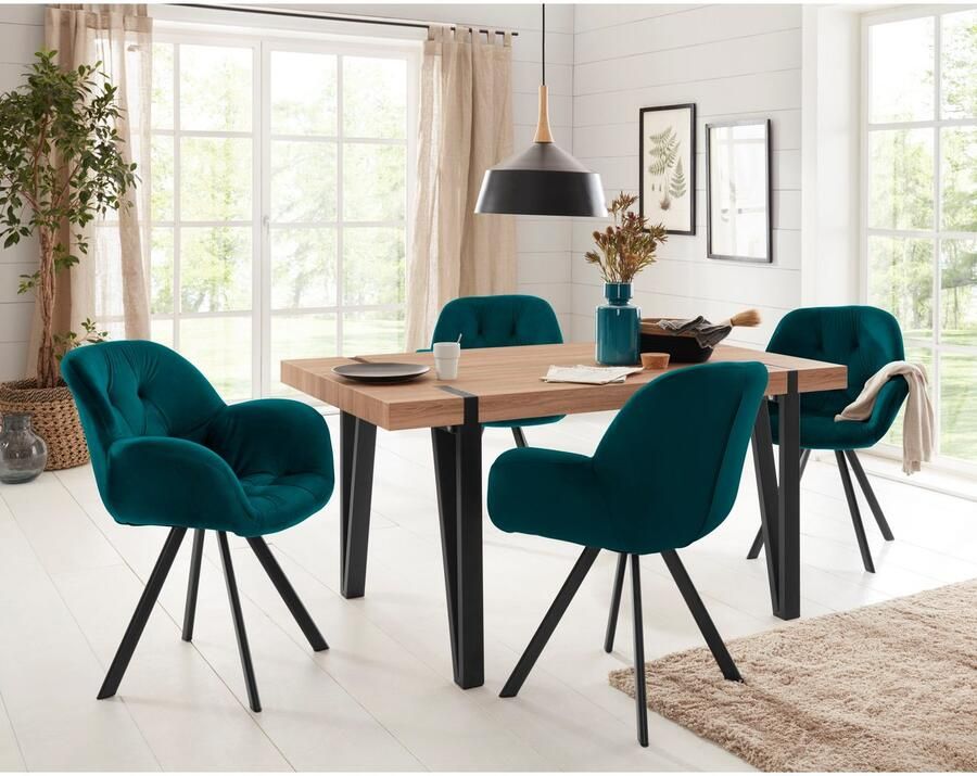 Home affaire Eetkamerstoel ELLI Bekleding in fluweel zwart metalen frame (set 2 stuks)