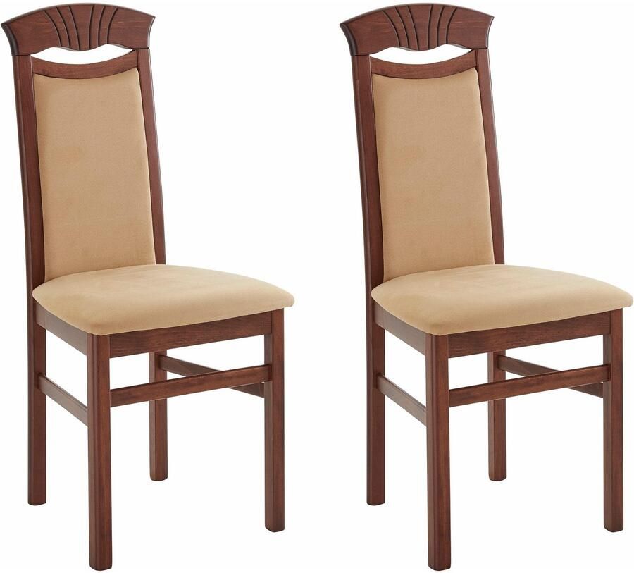 Home affaire Eetkamerstoel Franz slijtvast microvezel onderstel beuken naturel of wit houten stoel (set 2 stuks)