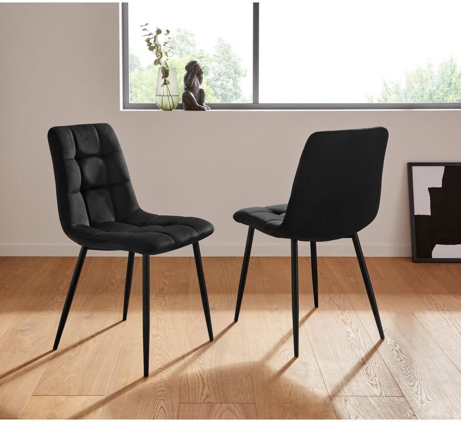 Home affaire Eetkamerstoel Parma Bekleding in fluwelen stof keukenstoel (set 2 stuks)