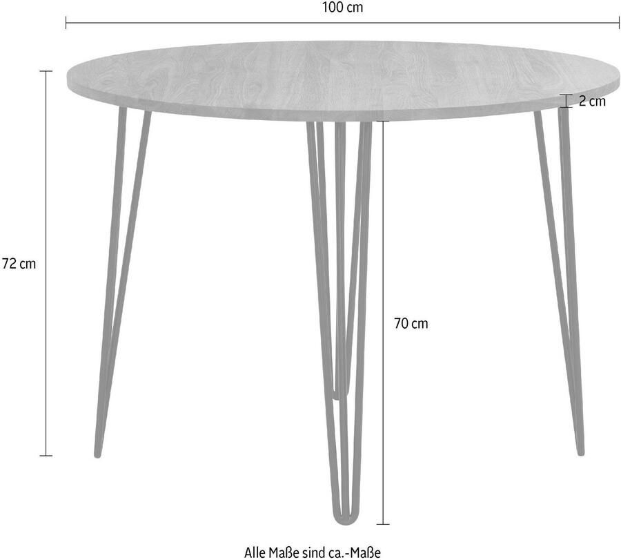 Home affaire Eettafel Hairpin Houten tafel van eikenhout met metalen poten breedte 100 cm