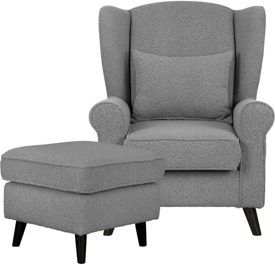 Home affaire Fauteuil Ohrensessel CHISTELLE optioneel met poef met golfondersteuning afmetingen: b d h: 81 87 99 cm