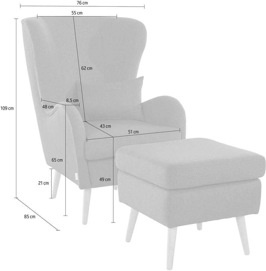 Home affaire Fauteuil Sallito oorfauteuil TV-stoel voor woonkamer ook in velours cord