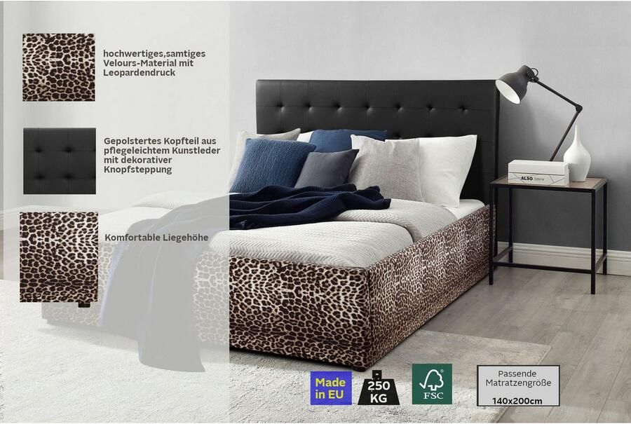 Home affaire Gestoffeerd bed Hamar-Leo OTTO's Choice luipaardbed kunstleer met fluweelstof hoge belastbaarheid! trendy design "luipaard" absolute blikvanger
