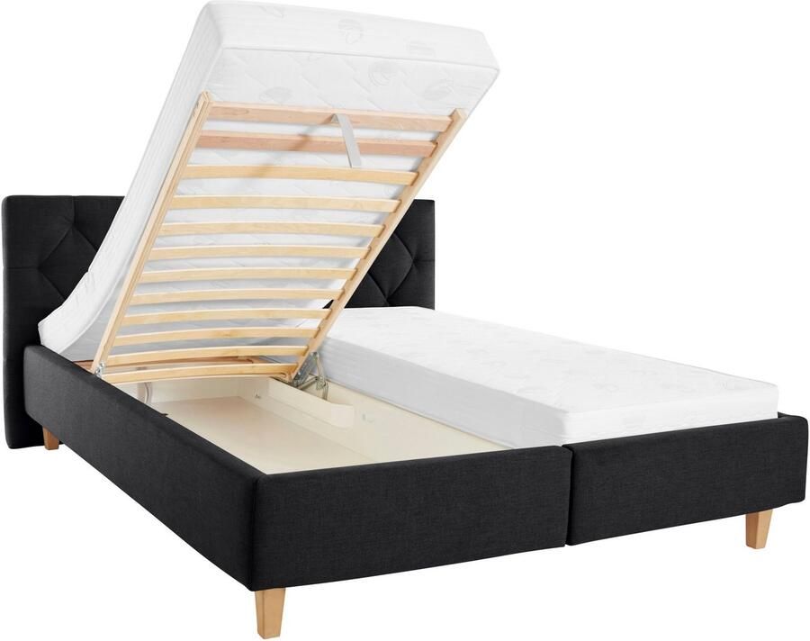 Home affaire Gestoffeerd bed Sunley 100 Kruisstiksel hoofdbordhoogte 102 cm zonder of met matras lattenbodem