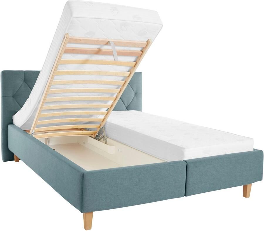 Home affaire Gestoffeerd bed Sunley 100 Kruisstiksel hoofdbordhoogte 102 cm zonder of met matras lattenbodem