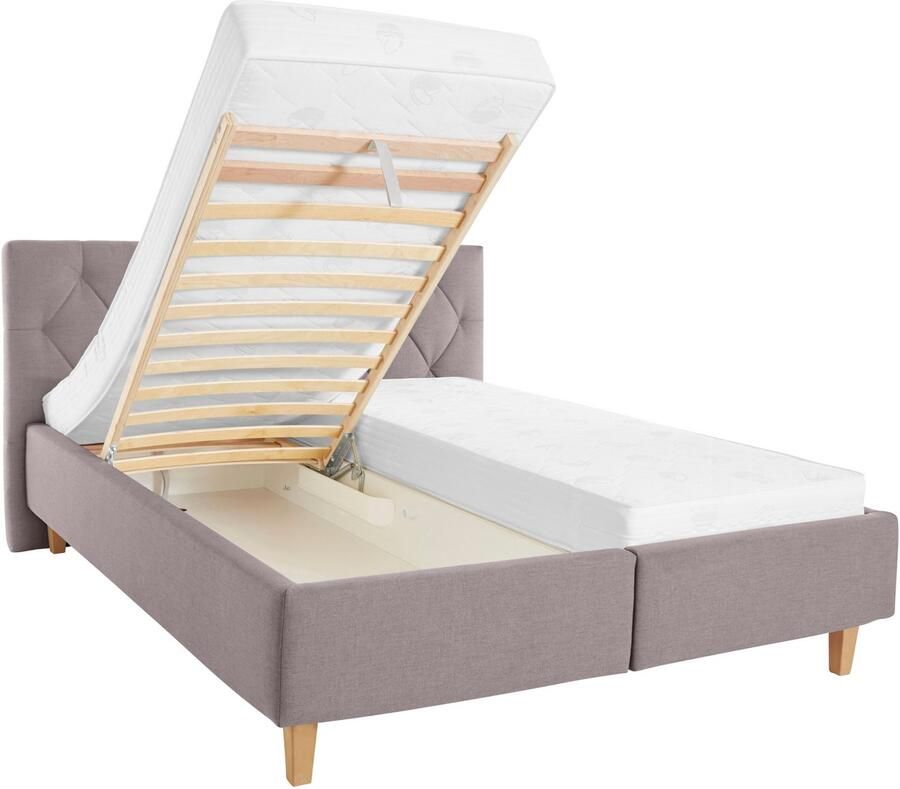 Home affaire Gestoffeerd bed Sunley 100 Kruisstiksel hoofdbordhoogte 102 cm zonder of met matras lattenbodem