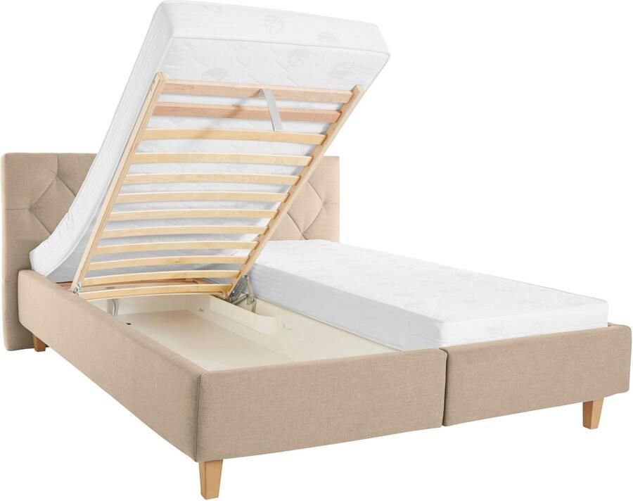 Home affaire Gestoffeerd bed Sunley 100 Kruisstiksel hoofdbordhoogte 102 cm zonder of met matras lattenbodem