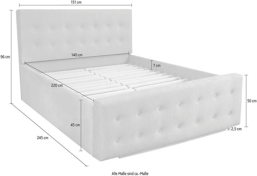 Home affaire Gestoffeerd bed Vaine in 5 breedten ook in lengte 220 cm incl. lattenrol