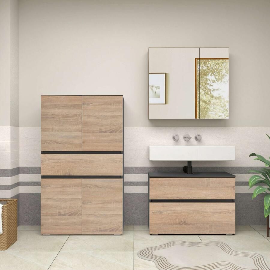 Home affaire Halfhoge kast Wisla met 4 deuren & 1 lade breedte 76 cm hoogte 130 cm