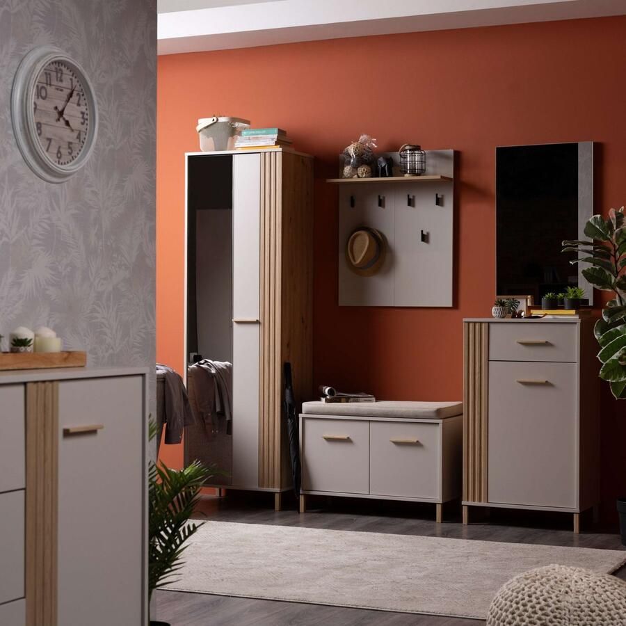 Home affaire Halmeubelset Belfort breedte 199 cm in kasjmier en artisan eik decor (set 5 stuks)