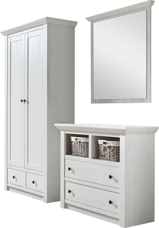 Home affaire Halmeubelset California Komplettset im Landhausstil moderne Garderobe Set van: kast kledingkast en spiegel (set 3 stuks)