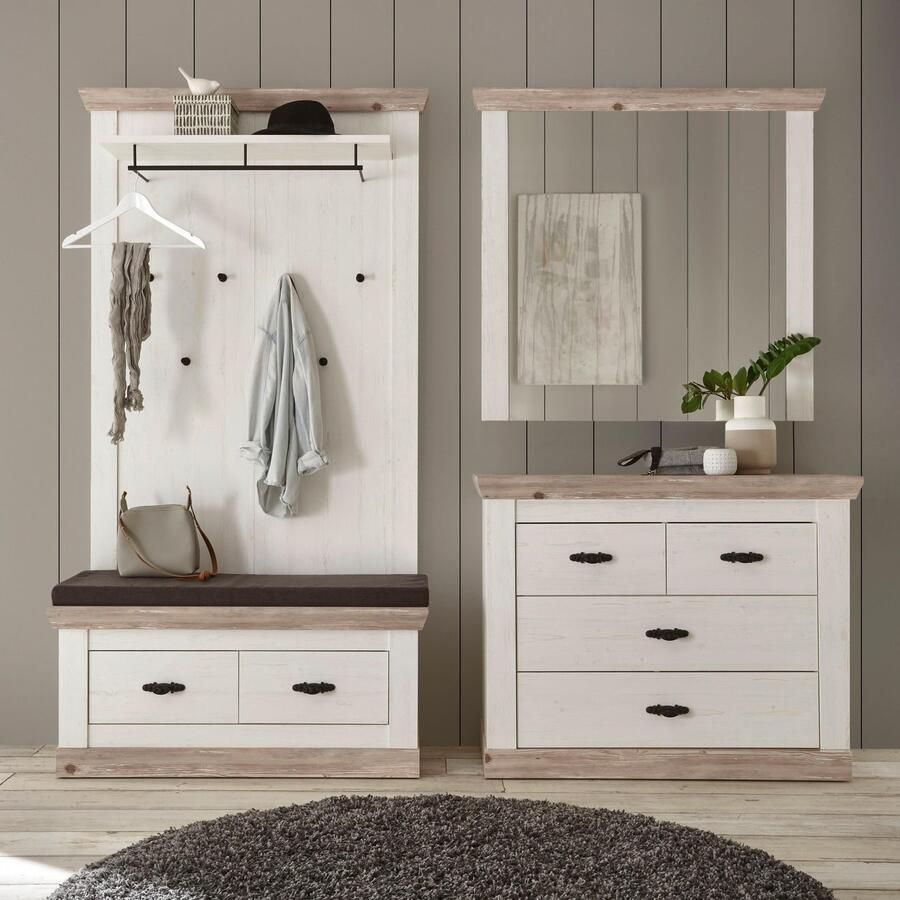 Home affaire Halmeubelset Florence bestaand uit 1 bank 1 paneel 1 spiegel en 1 kast (4 stuks)