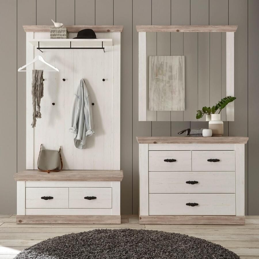 Home affaire Halmeubelset Florence bestaand uit 1 bank 1 paneel 1 spiegel en 1 kast (4 stuks)