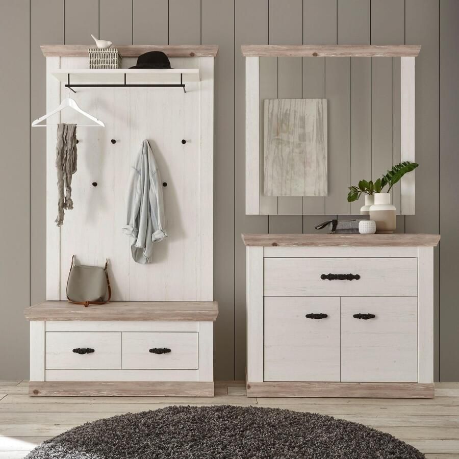 Home affaire Halmeubelset Florence bestaand uit 1 bank 1 paneel 1 spiegel en 1 kast (4 stuks)