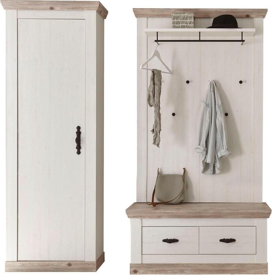 Home affaire Halmeubelset Florence moderne garderobe complete set in landhuisstijl (3 stuks)