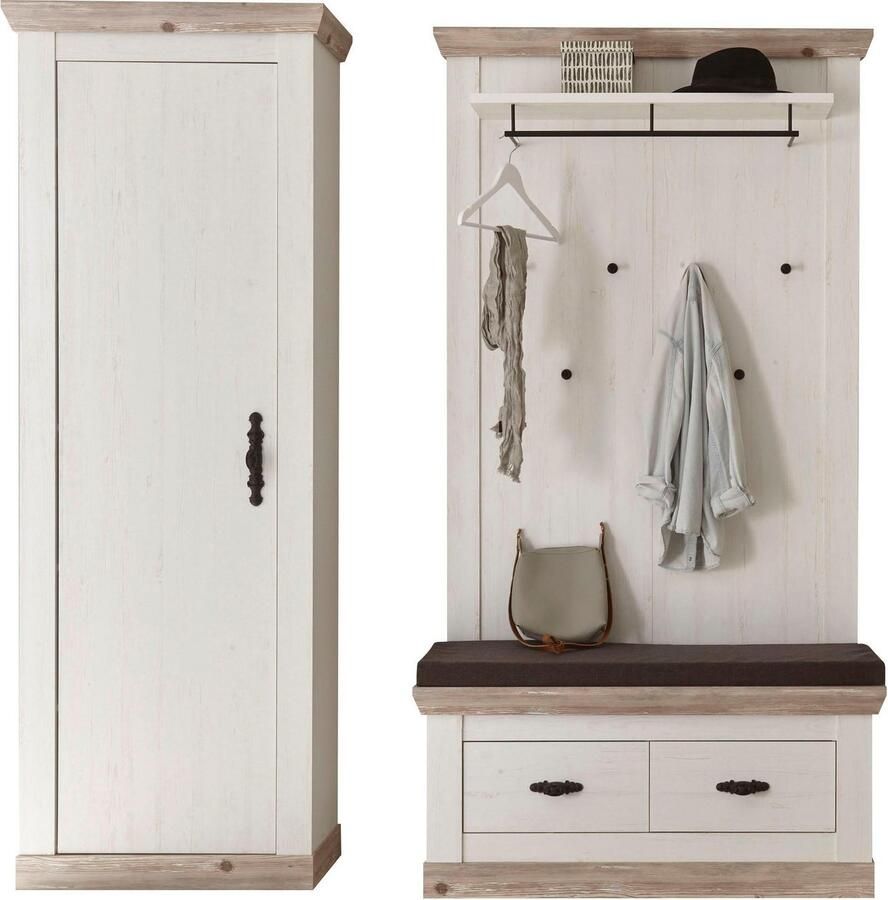 Home affaire Halmeubelset Florence moderne garderobe complete set in landhuisstijl (3 stuks)
