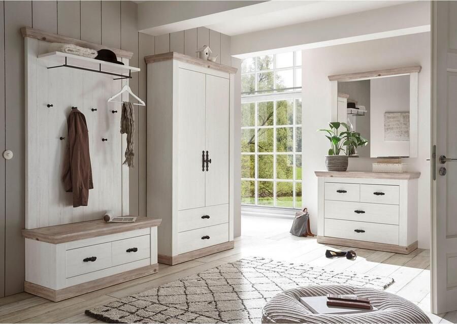 Home affaire Halmeubelset Florence bestaand uit bank paneel kast spiegel en kast (4 stuks)