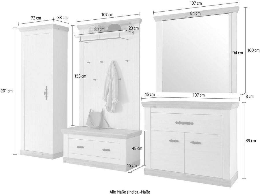 Home affaire Halmeubelset Florence bestaand uit bank paneel spiegel kast en kledingkast (5 stuks)