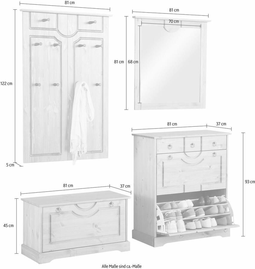 Home affaire Halmeubelset Klera 4-delig van massief grenen fsc -gecertificeerd (set 4-delig)